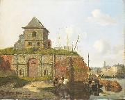 Carel Jacobus Behr Town wall with gunpowder arsenal oil painting artist